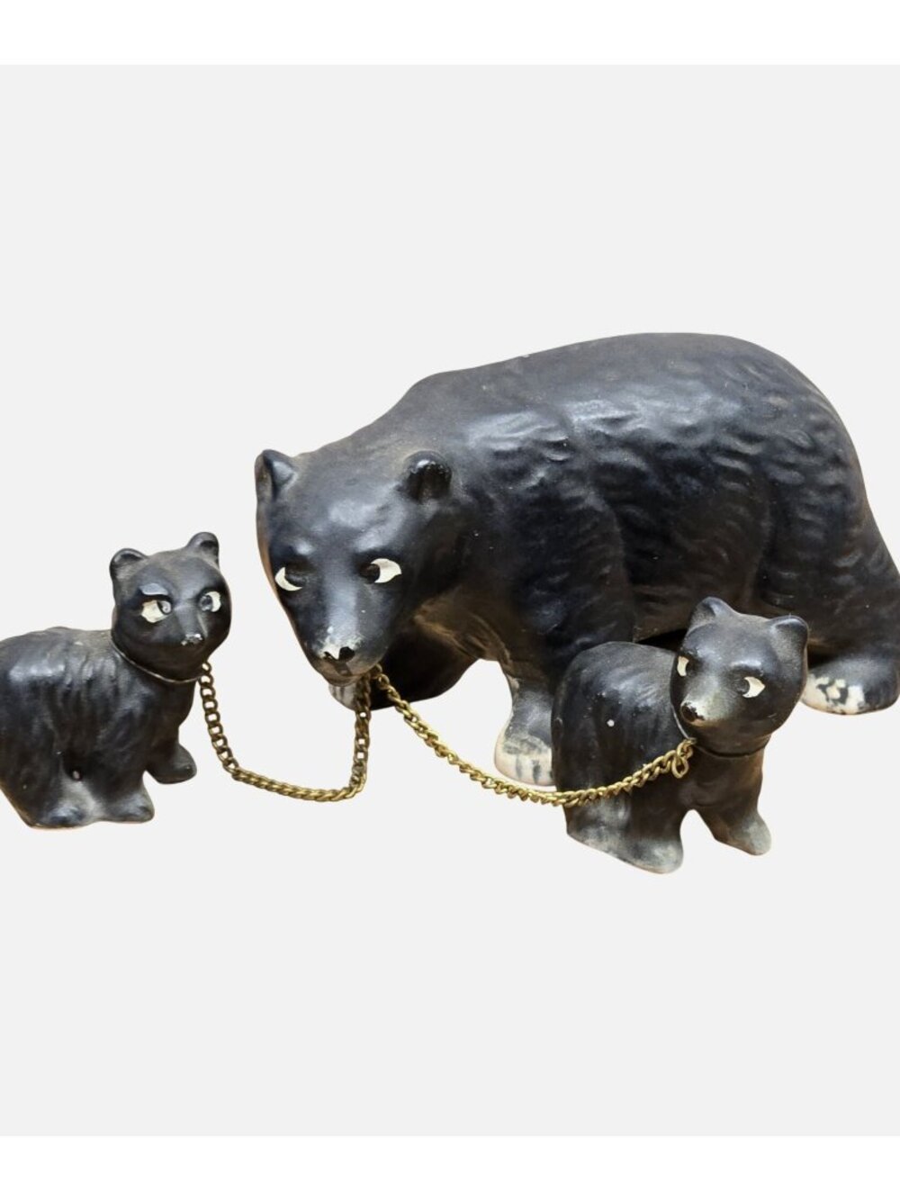 Vintage Black Bear Family Chained Cubs Mid Century Fairway Ceramic Japan kitschy
